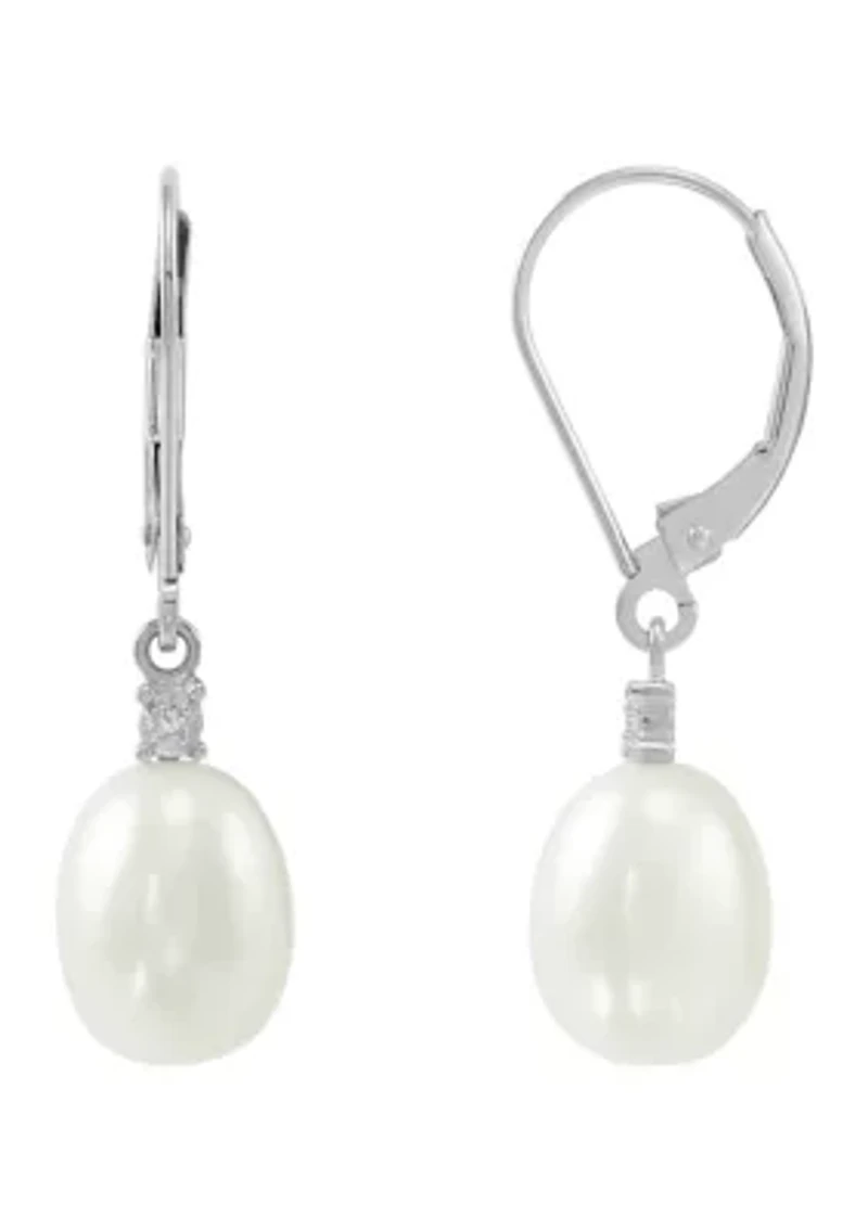 1/10 ct. t.w. Diamond Accent and Pearl Drop Earrings in 10K White Gold