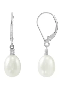 1/10 ct. t.w. Diamond Accent and Pearl Drop Earrings in 10K White Gold