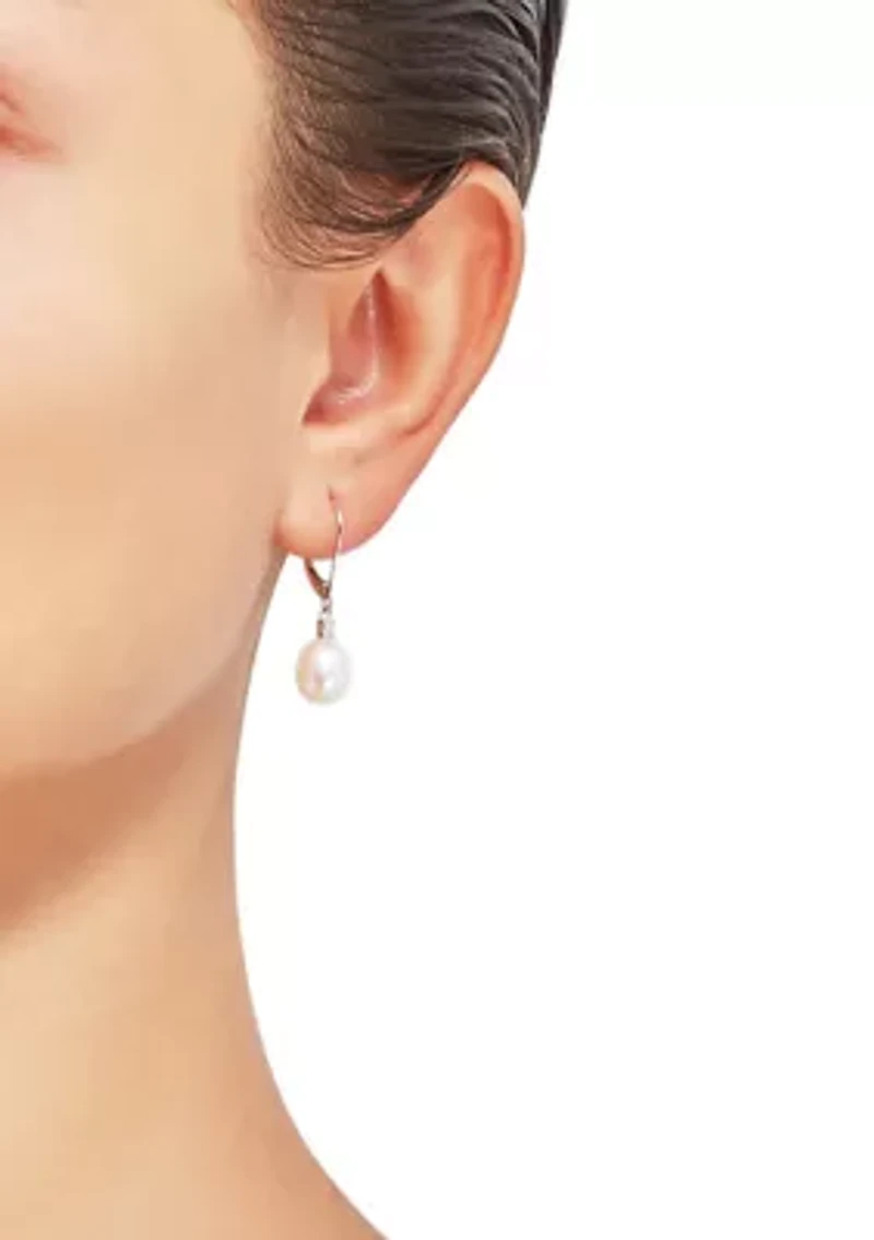 1/10 ct. t.w. Diamond Accent and Pearl Drop Earrings in 10K White Gold