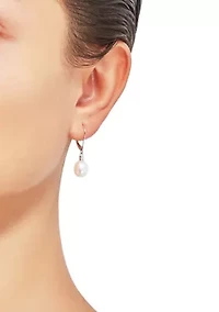 1/10 ct. t.w. Diamond Accent and Pearl Drop Earrings in 10K White Gold