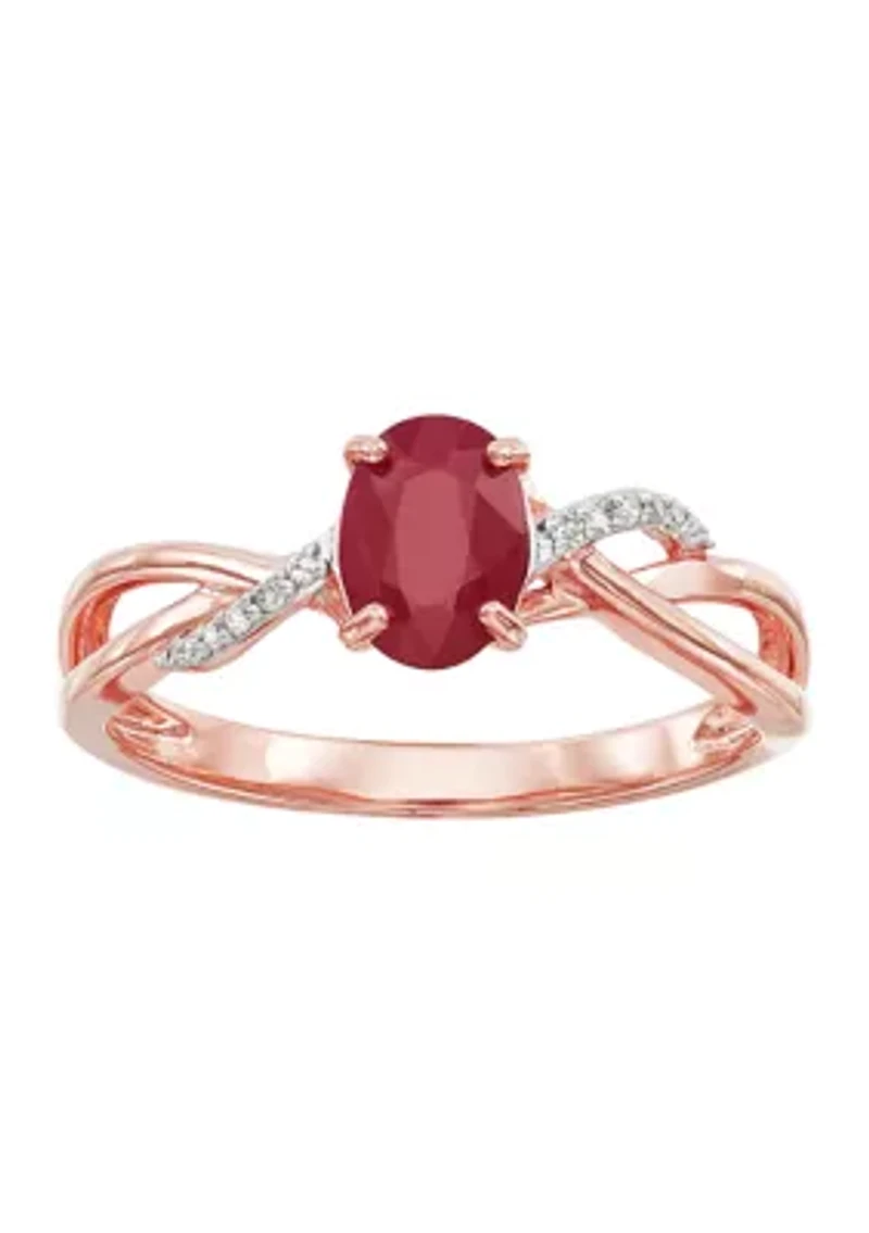 1/10 ct. t.w. Diamond and Ruby Ring in 10K Rose Gold