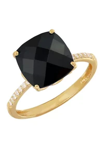 1/20 ct. t.w. Diamond and Onyx Ring in 10K Yellow Gold
