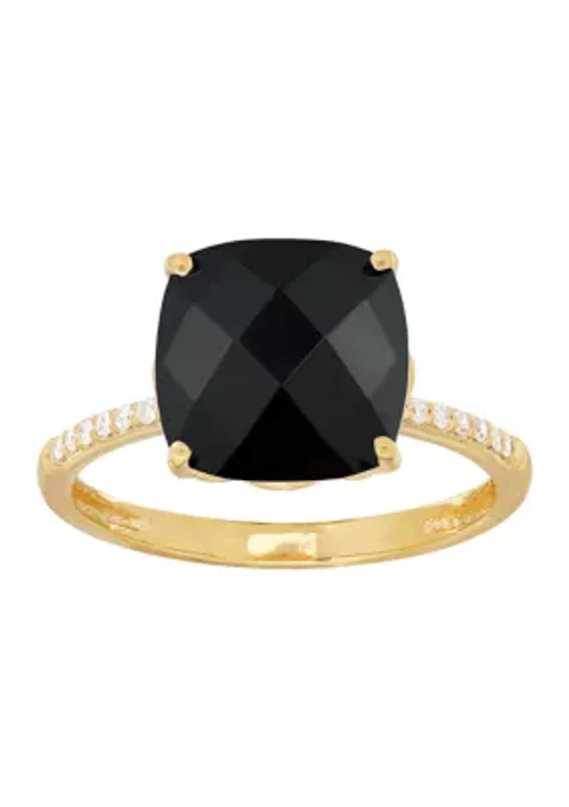 1/20 ct. t.w. Diamond and Onyx Ring in 10K Yellow Gold