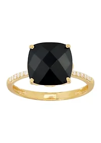 1/20 ct. t.w. Diamond and Onyx Ring in 10K Yellow Gold