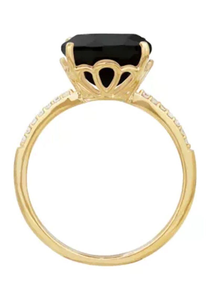 1/20 ct. t.w. Diamond and Onyx Ring in 10K Yellow Gold