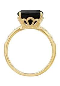 1/20 ct. t.w. Diamond and Onyx Ring in 10K Yellow Gold