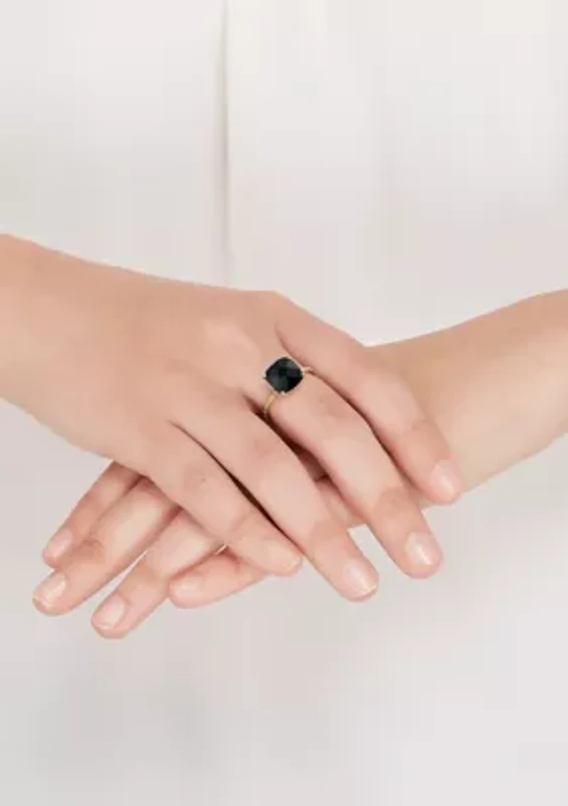 1/20 ct. t.w. Diamond and Onyx Ring in 10K Yellow Gold