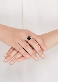 1/20 ct. t.w. Diamond and Onyx Ring in 10K Yellow Gold