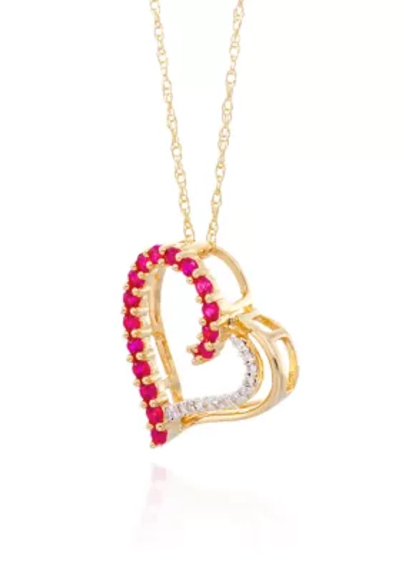 Created Ruby & Diamond Pendant in 10K Yellow Gold