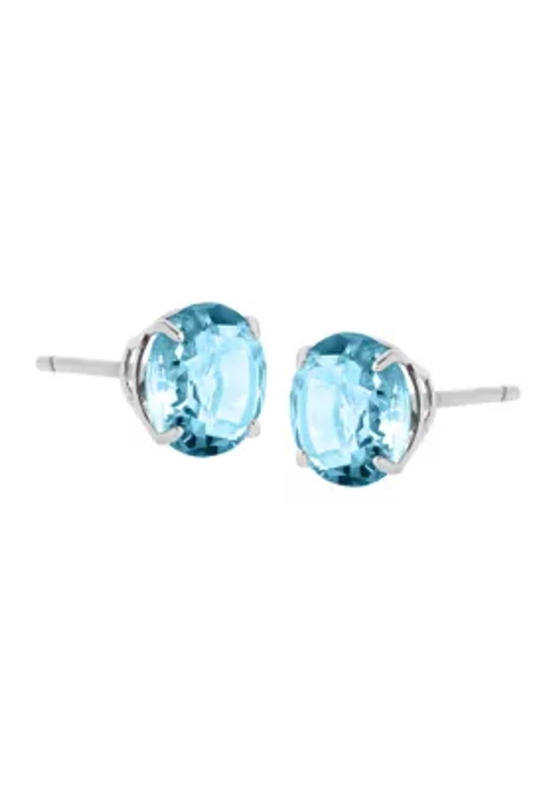 Swiss Blue Topaz Stud Earrings in 10K White Gold