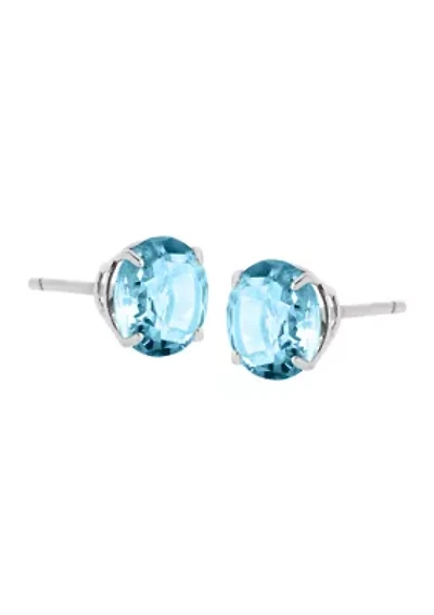 Swiss Blue Topaz Stud Earrings in 10K White Gold