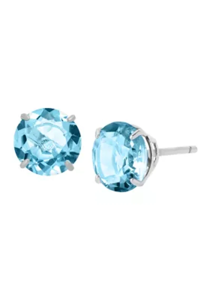 Swiss Blue Topaz Stud Earrings in 10K White Gold