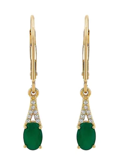 Diamond Accent and Emerald Earrings in 10K Yellow Gold