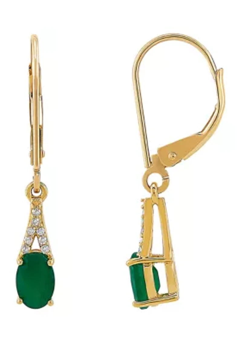 Diamond Accent and Emerald Earrings in 10K Yellow Gold