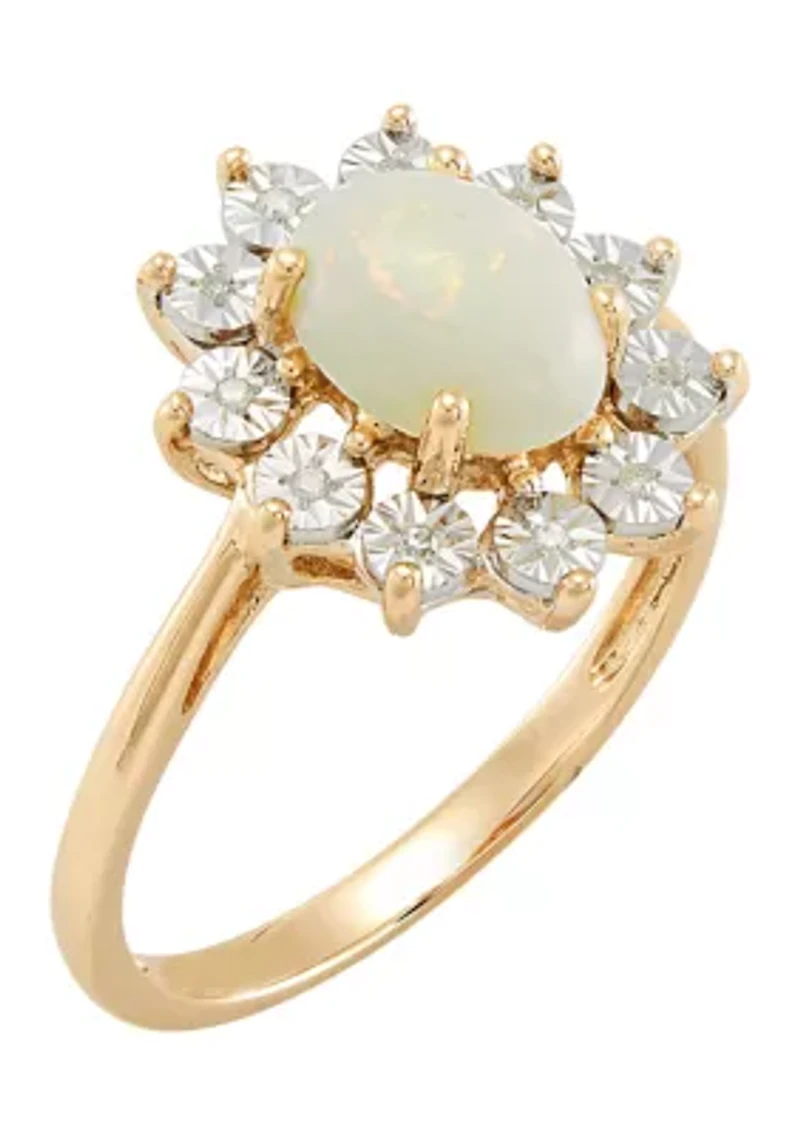 Opal and Diamond Ring in 10K Yellow Gold