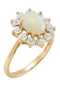 Opal and Diamond Ring in 10K Yellow Gold