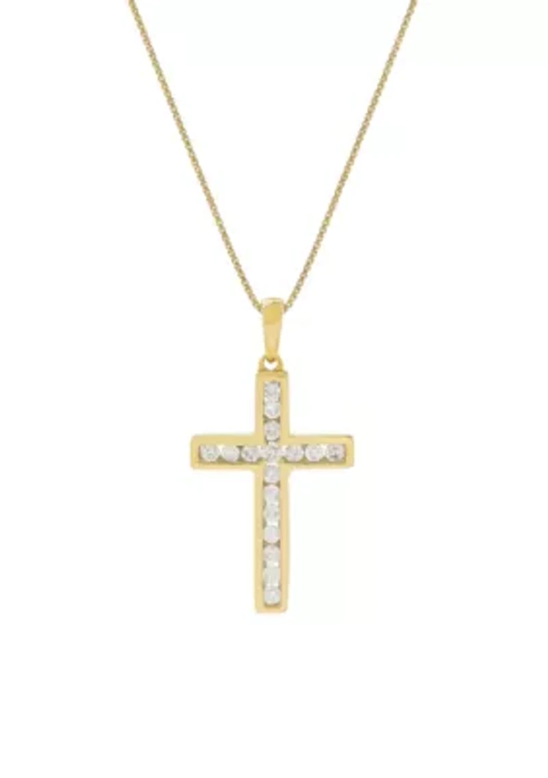 1/4 ct. t.w. Diamond Cross Pendant Necklace in 10k Yellow Gold