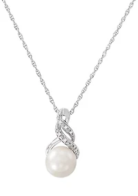 1/10 ct. t.w. Diamond and Pearl Pendant with 18" Rope Chain and Earrings Set in Sterling Silver 