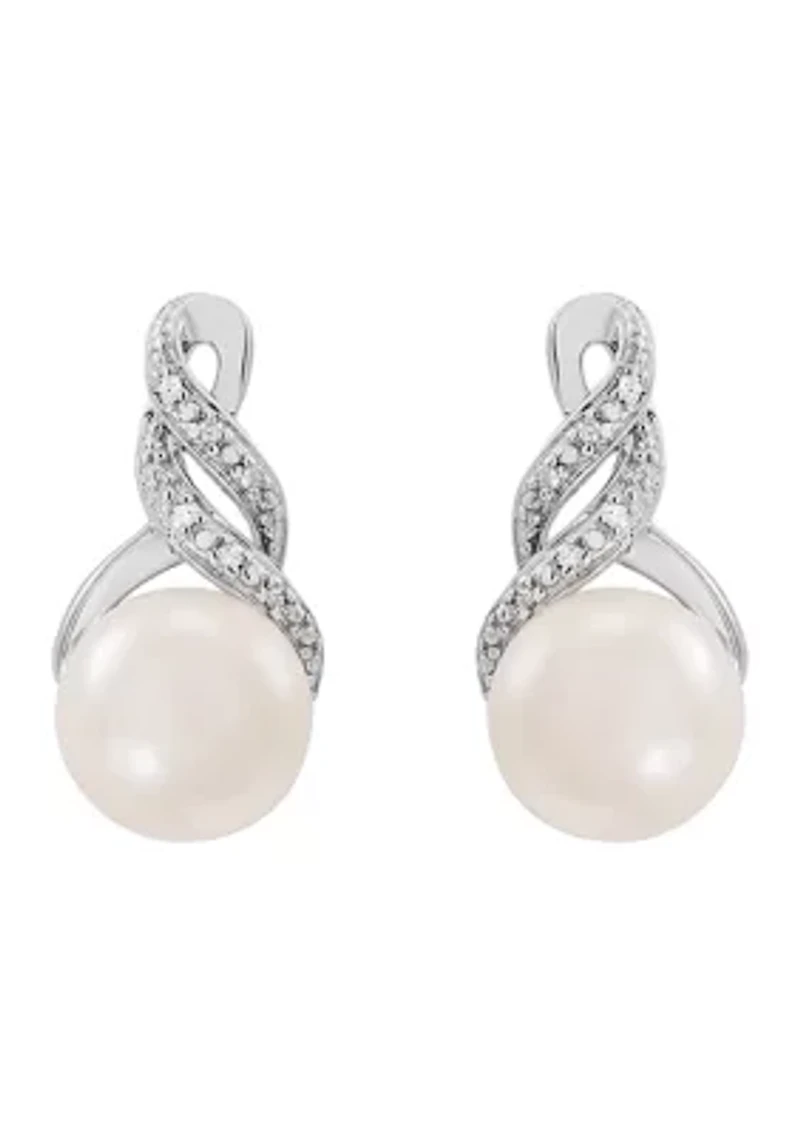 1/10 ct. t.w. Diamond and Pearl Pendant with 18" Rope Chain and Earrings Set in Sterling Silver 