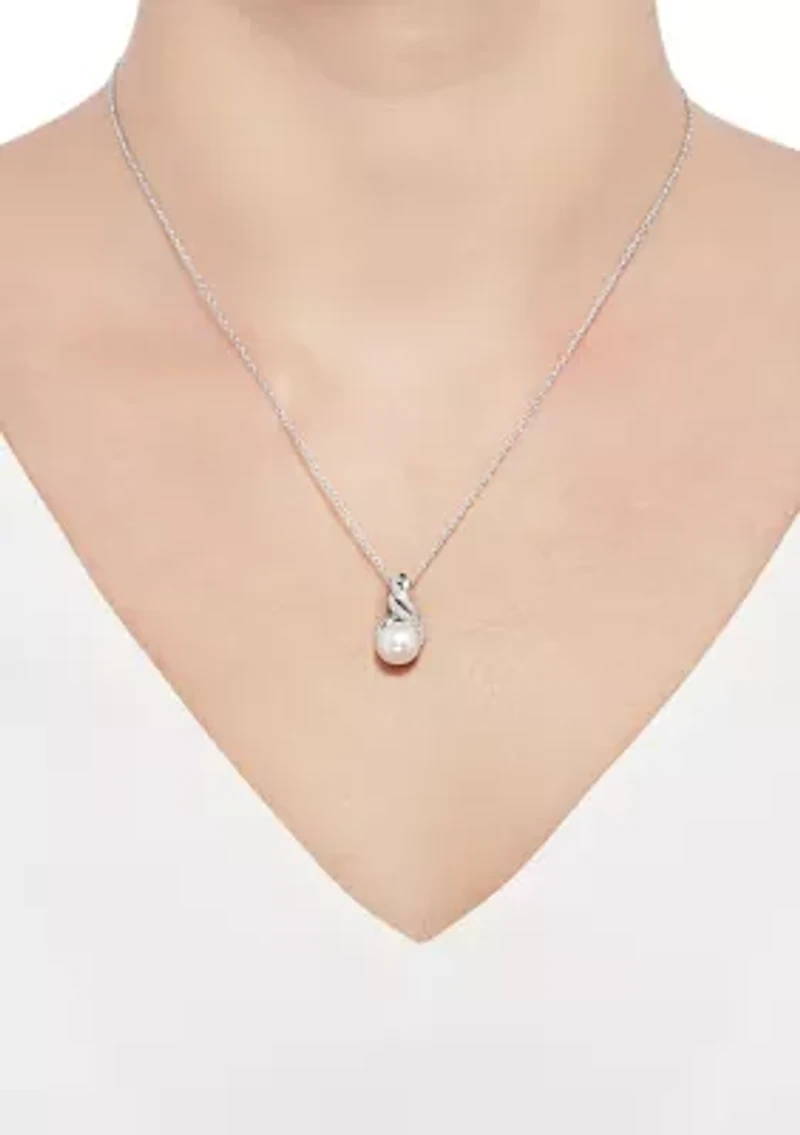 1/10 ct. t.w. Diamond and Pearl Pendant with 18" Rope Chain and Earrings Set in Sterling Silver 