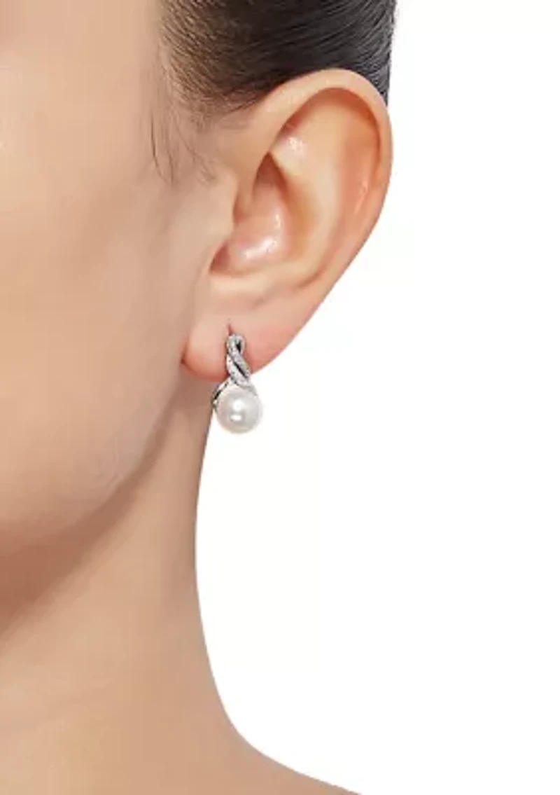 1/10 ct. t.w. Diamond and Pearl Pendant with 18" Rope Chain and Earrings Set in Sterling Silver 