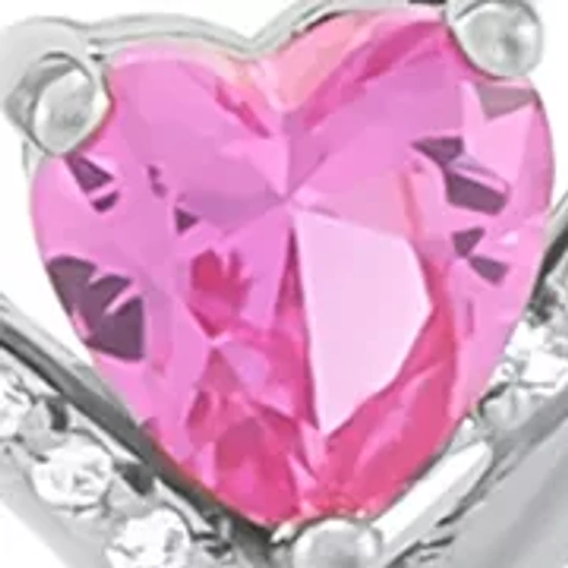 Lab Grown Pink and White Sapphire Heart Pendant with 18" Cable Chain in Sterling Silver