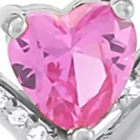 Lab Grown Pink and White Sapphire Heart Pendant with 18" Cable Chain in Sterling Silver