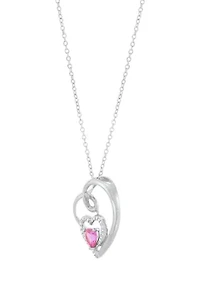 Lab Grown Pink and White Sapphire Heart Pendant with 18" Cable Chain in Sterling Silver
