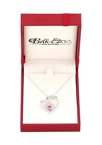 Lab Grown Pink and White Sapphire Heart Pendant with 18" Cable Chain in Sterling Silver