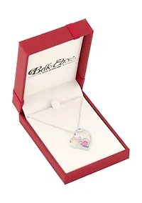 Lab Grown Pink and White Sapphire Heart Pendant with 18" Cable Chain in Sterling Silver