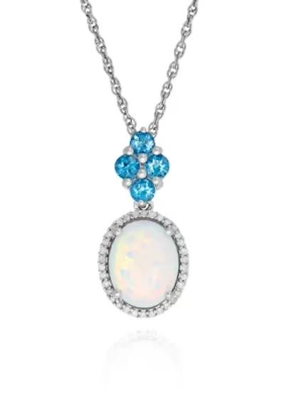 Created Opal, Blue Topaz and Diamond Pendant in Sterling Silver