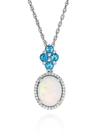 Created Opal, Blue Topaz and Diamond Pendant in Sterling Silver