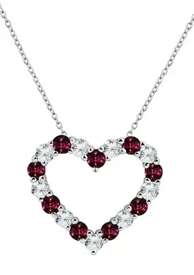 Created Garnet Heart Pendant Necklace in Sterling Silver