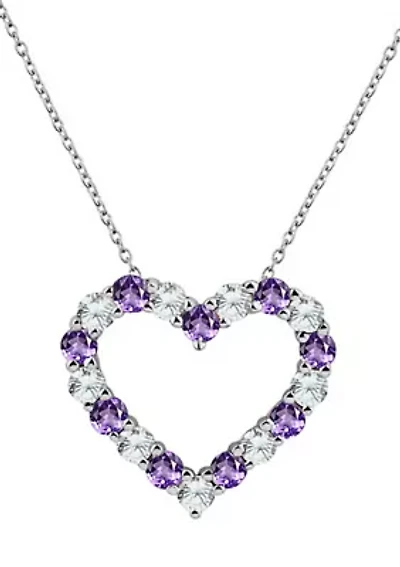 Created Amethyst Heart Pendant Necklace in Sterling Silver