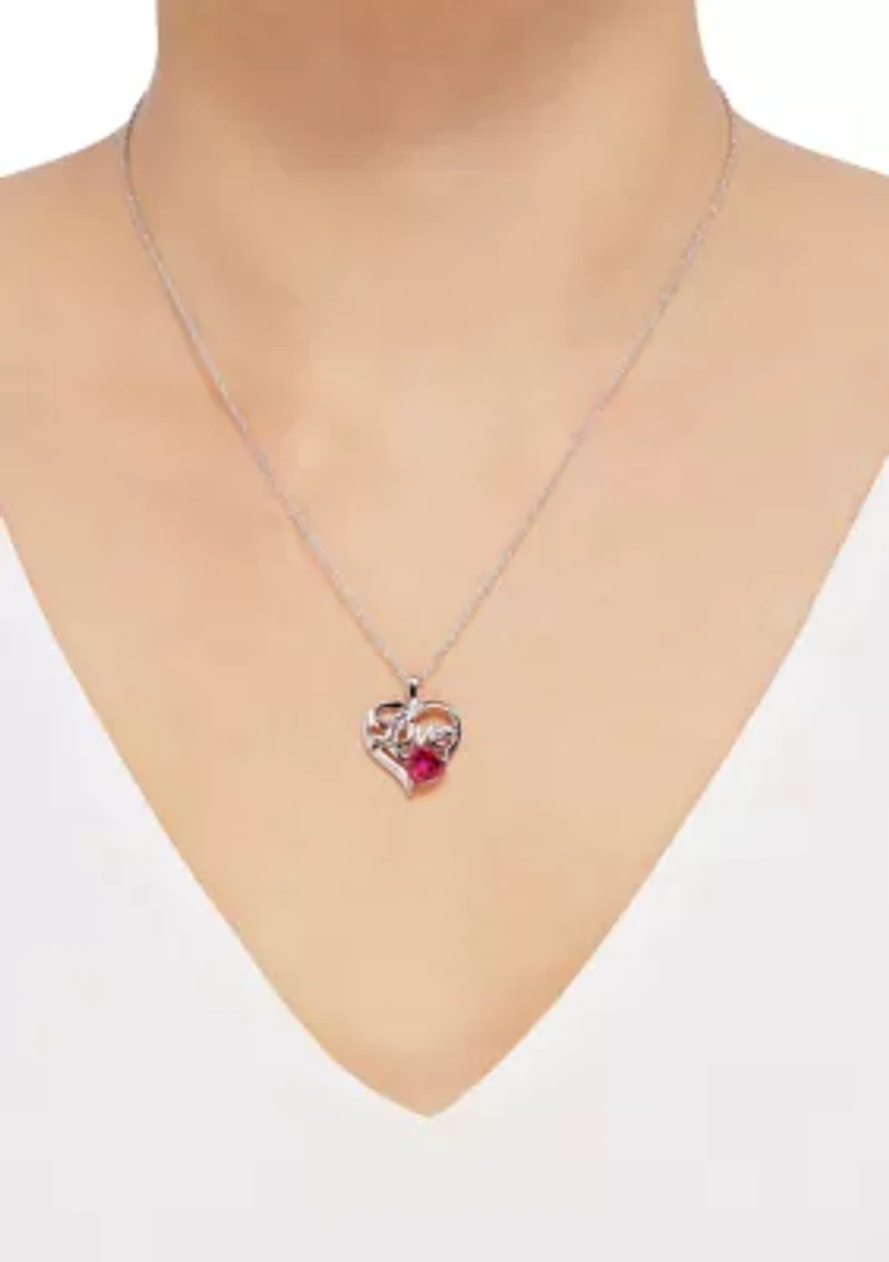 1/10 ct. t.w. Lab Grown Diamond and Lab Grown Sapphire Heart Pendant Necklace with 18" Rope Chain in Sterling Silver