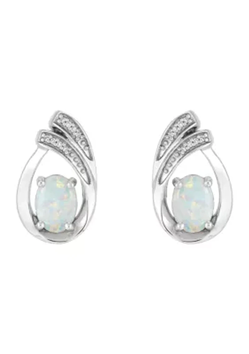 1/10 ct. t.w. Lab-Created Diamond and Opal Tear Drop Earrings in Sterling Silver