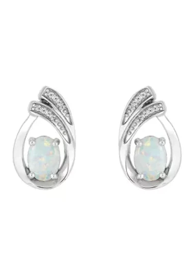 1/10 ct. t.w. Lab-Created Diamond and Opal Tear Drop Earrings in Sterling Silver