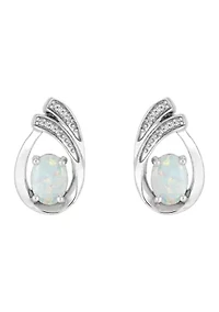 1/10 ct. t.w. Lab-Created Diamond and Opal Tear Drop Earrings in Sterling Silver