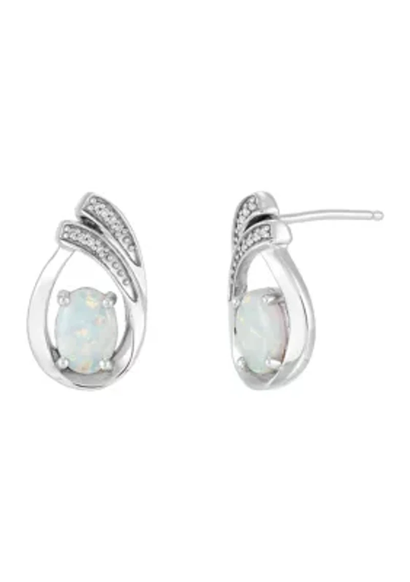 1/10 ct. t.w. Lab-Created Diamond and Opal Tear Drop Earrings in Sterling Silver