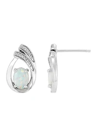 1/10 ct. t.w. Lab-Created Diamond and Opal Tear Drop Earrings in Sterling Silver