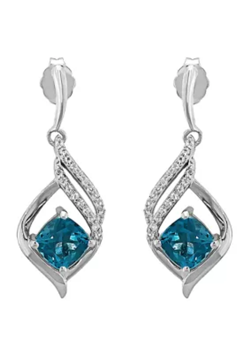 Swiss Blue Topaz and White Topaz Earrings in Sterling Silver