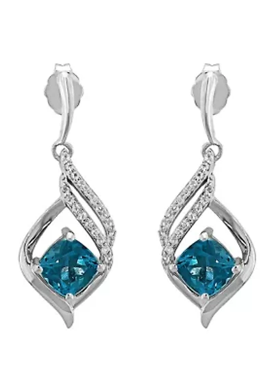 Swiss Blue Topaz and White Topaz Earrings in Sterling Silver