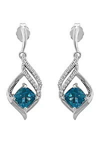 Swiss Blue Topaz and White Topaz Earrings in Sterling Silver