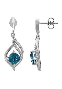 Swiss Blue Topaz and White Topaz Earrings in Sterling Silver