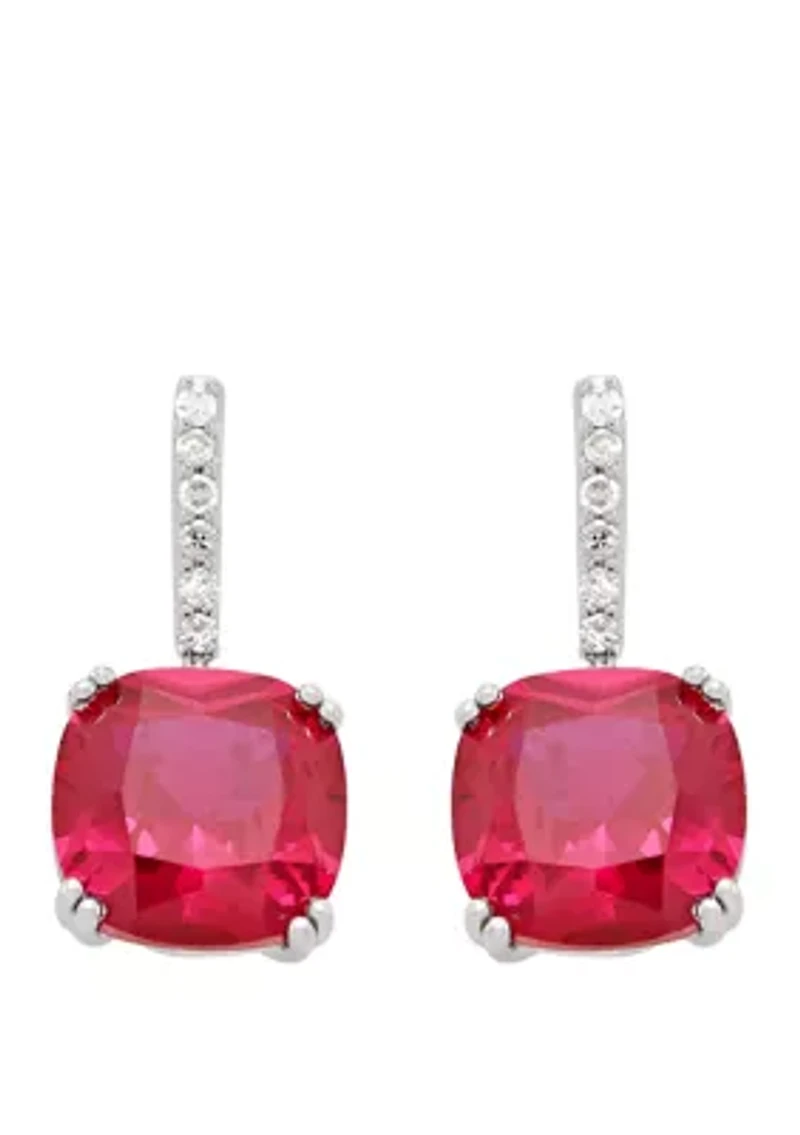 5.82 ct. t.w. Created Ruby and 1/10 ct. t.w. Diamond Drop Earrings in Sterling Silver