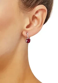 5.82 ct. t.w. Created Ruby and 1/10 ct. t.w. Diamond Drop Earrings in Sterling Silver