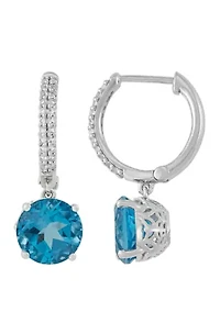 4.5 ct. t.w. Swiss Blue Topaz and White Topaz Huggie Earrings in Sterling Silver