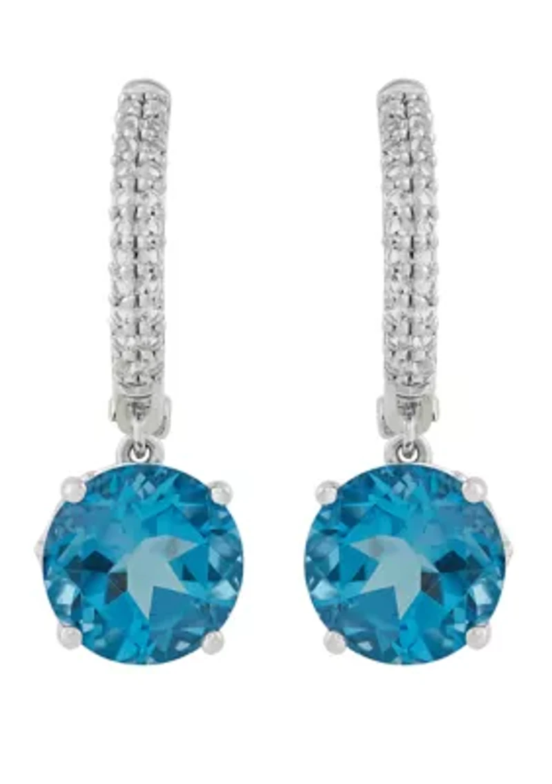 4.5 ct. t.w. Swiss Blue Topaz and White Topaz Huggie Earrings in Sterling Silver
