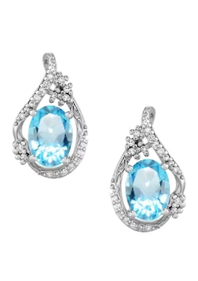 1/10 ct. t.w. Diamond and Swiss Blue Topaz Earrings in Sterling Silver