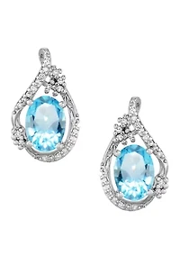 1/10 ct. t.w. Diamond and Swiss Blue Topaz Earrings in Sterling Silver